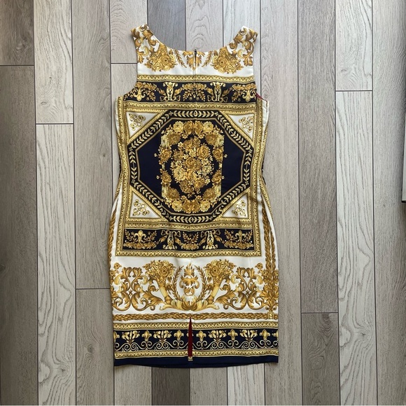 Hugo Buscati Milano Elegant Gold and Black Patterned Dress - Picture 3 of 6